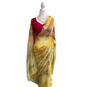 Yellow Saree with Pink Blouse